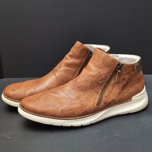 Johnston & Murphy Emery Zip Bootie In Cognac Italian Leather Womens Size 10